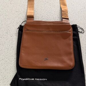 Porsche Design Tan Pebbled Leather Messenger Bag